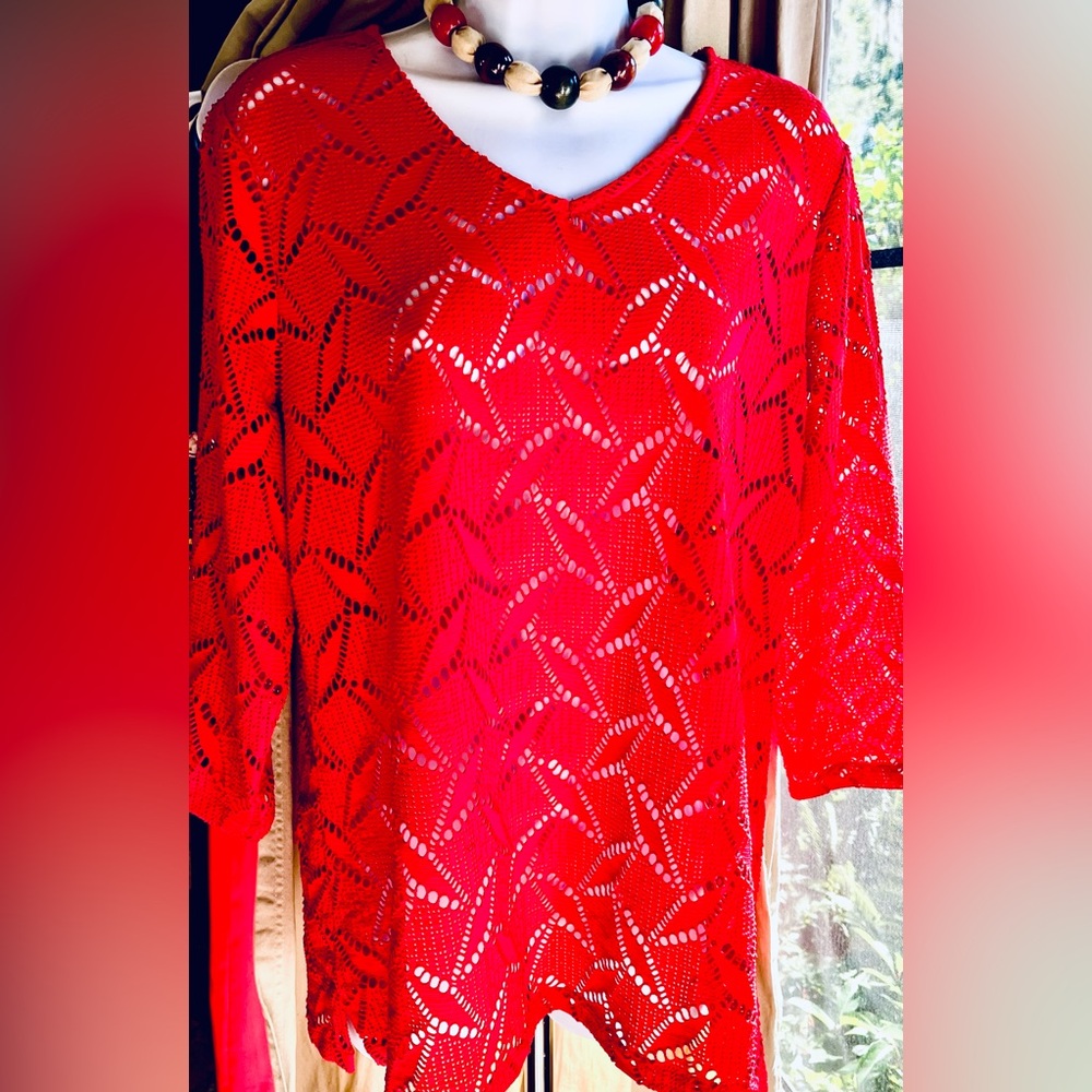 Chico's Bold Red Crochet Top